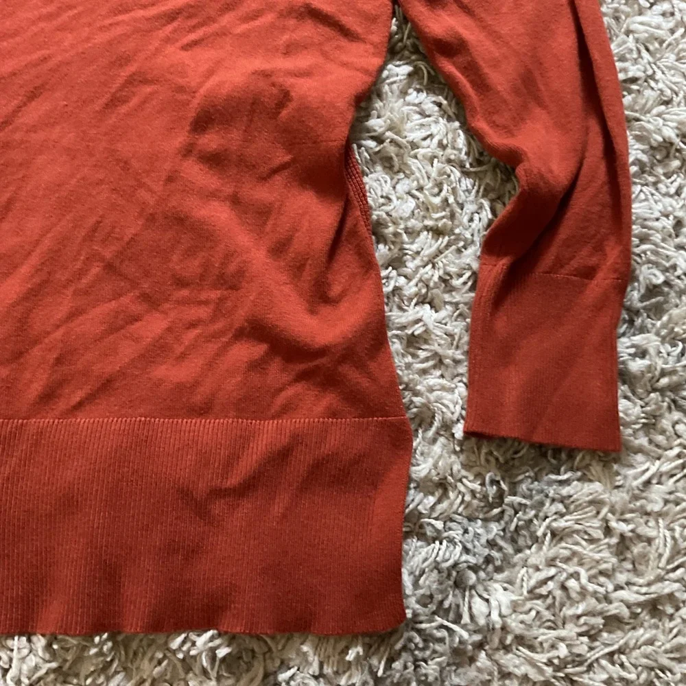 Jones New York Signature Rust Orange Waffle Knit Cowl Neck Drawstring Sweater M